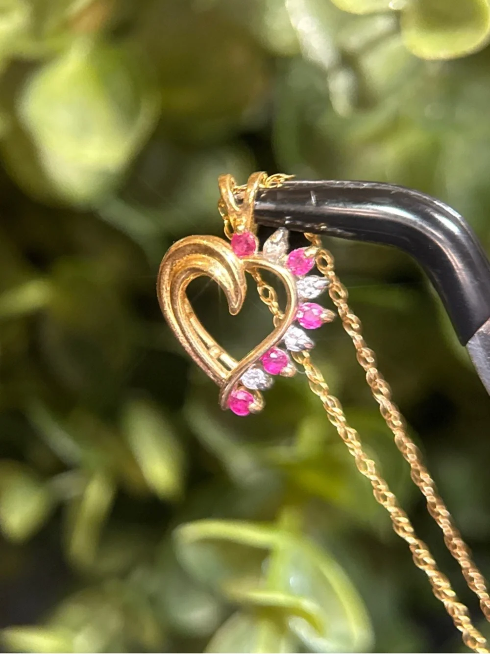 14K Gold‎ Diamond/Rubies Heart Pendant Necklace